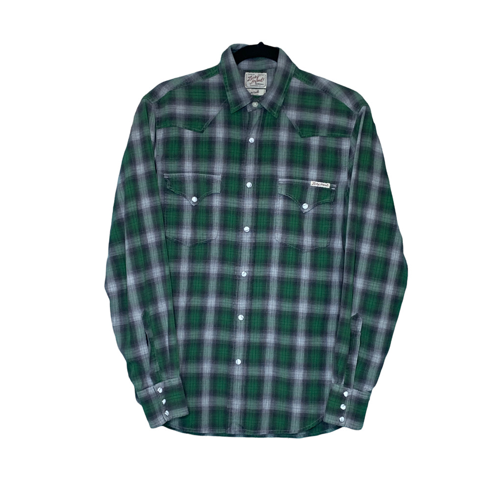 Lucky Brand men green plaid long sleeves casual shirt size small